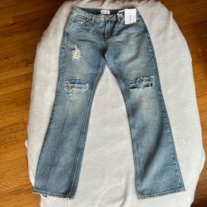 Frame Blue Low Rise Boot Cut 'The Pixie' Jeans 100% Cotton Distressed Patchwork